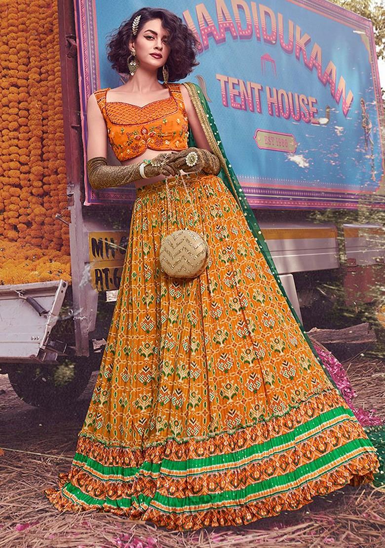 Mustard Yellow Embroidered Poly Blend Lehenga Set