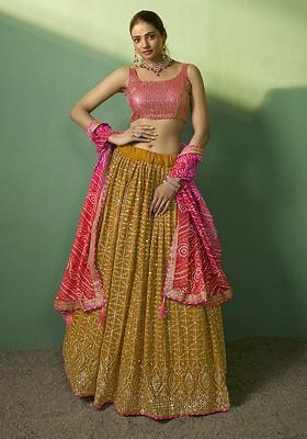 Mustard Yellow Embroidered Poly Blend Lehenga Set