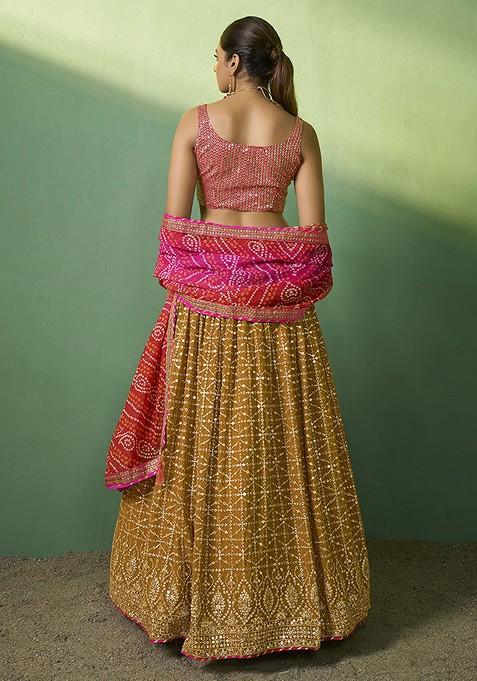 Mustard Yellow Embroidered Lehenga Set with Cape main image 1