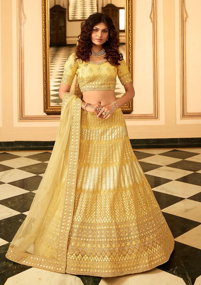 Yellow Embroidered Poly Blend Lehenga Set
