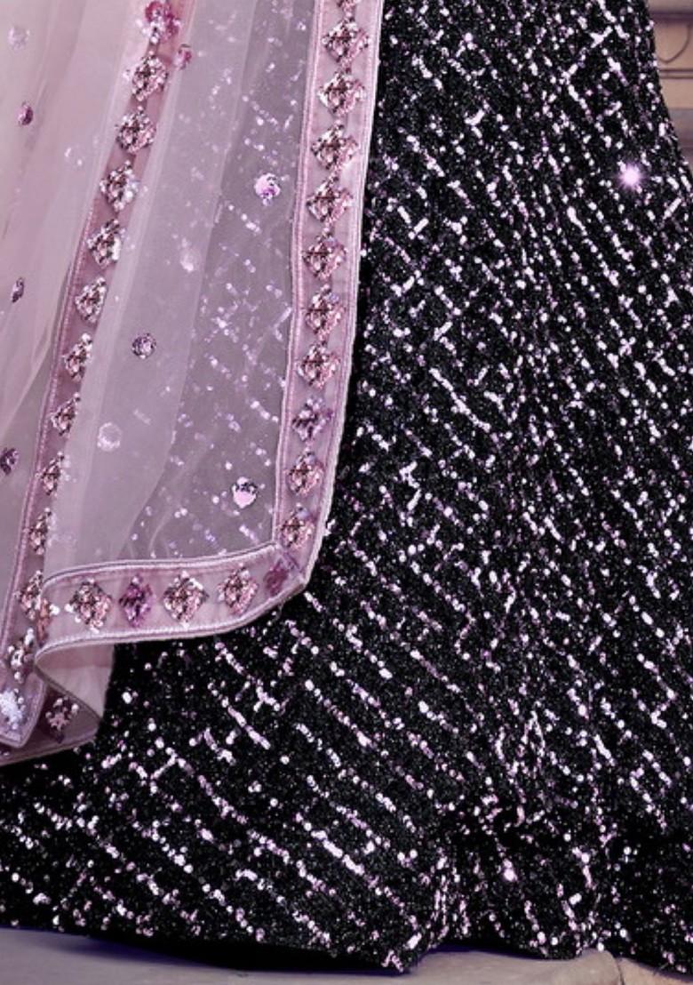 Black Embroidered Poly Blend Lehenga Set