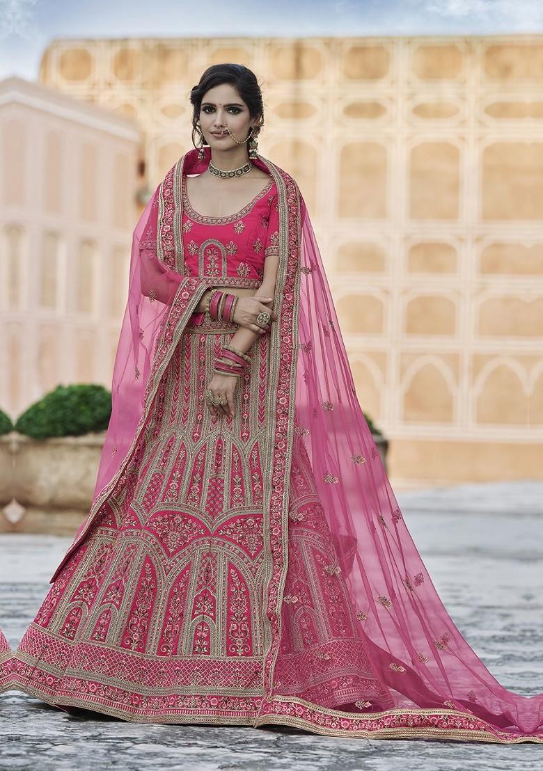 Pink Embroidered Poly Blend Lehenga Set
