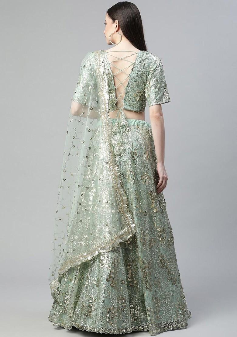 Green Embellished Poly Blend Lehenga Set