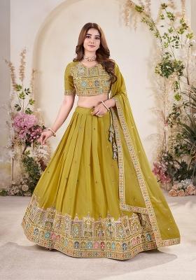Lime Green Embroidered Georgette Lehenga Set With Dupatta