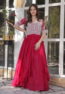 Pink Embroidered Georgette Lehenga Set 