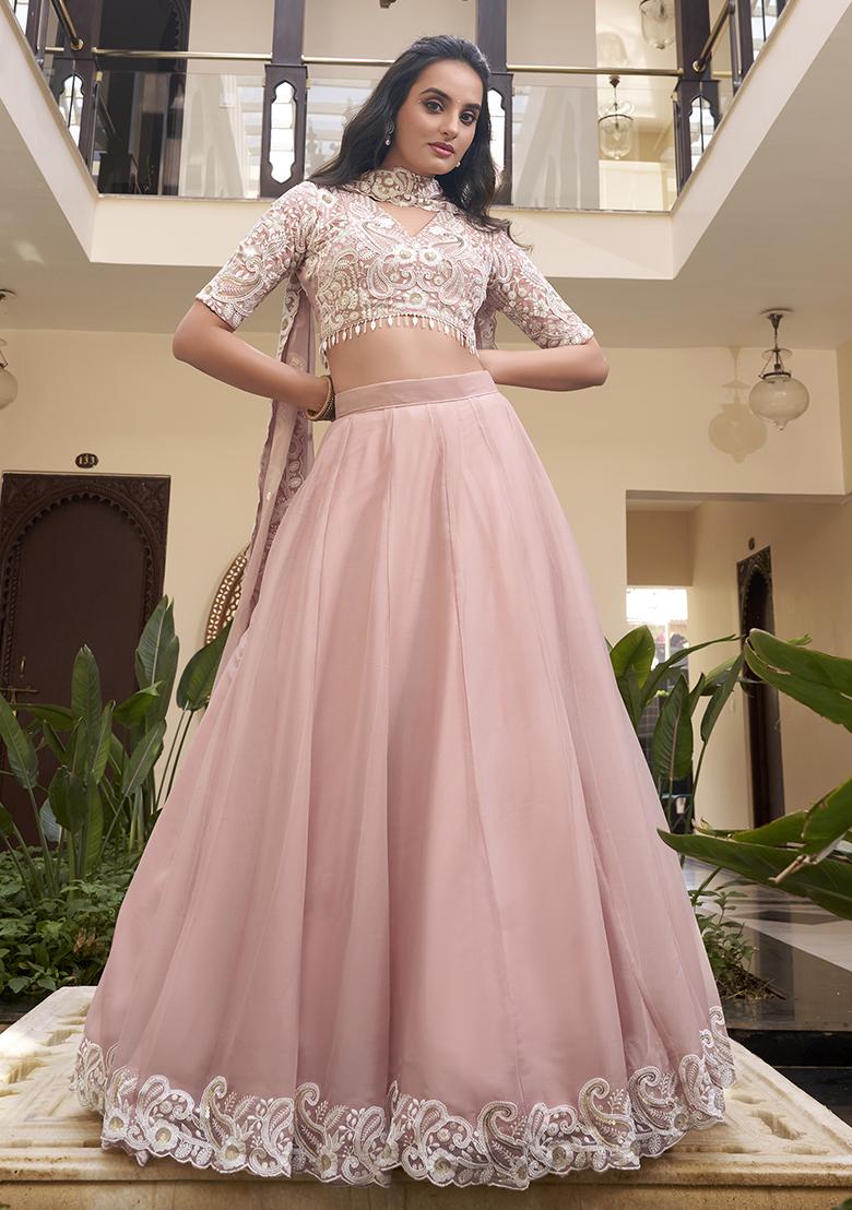 Pastel Pink Embellishment Weone Silk Lehenga Set With Dupatta