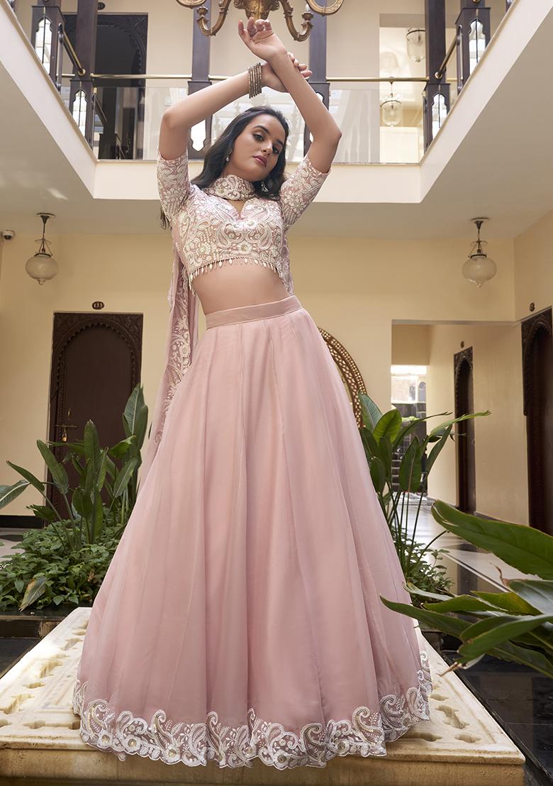 Pastel Pink Embellishment Weone Silk Lehenga Set With Dupatta