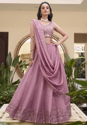 Pink Embellishment Silk Lehenga Set With Dupatta