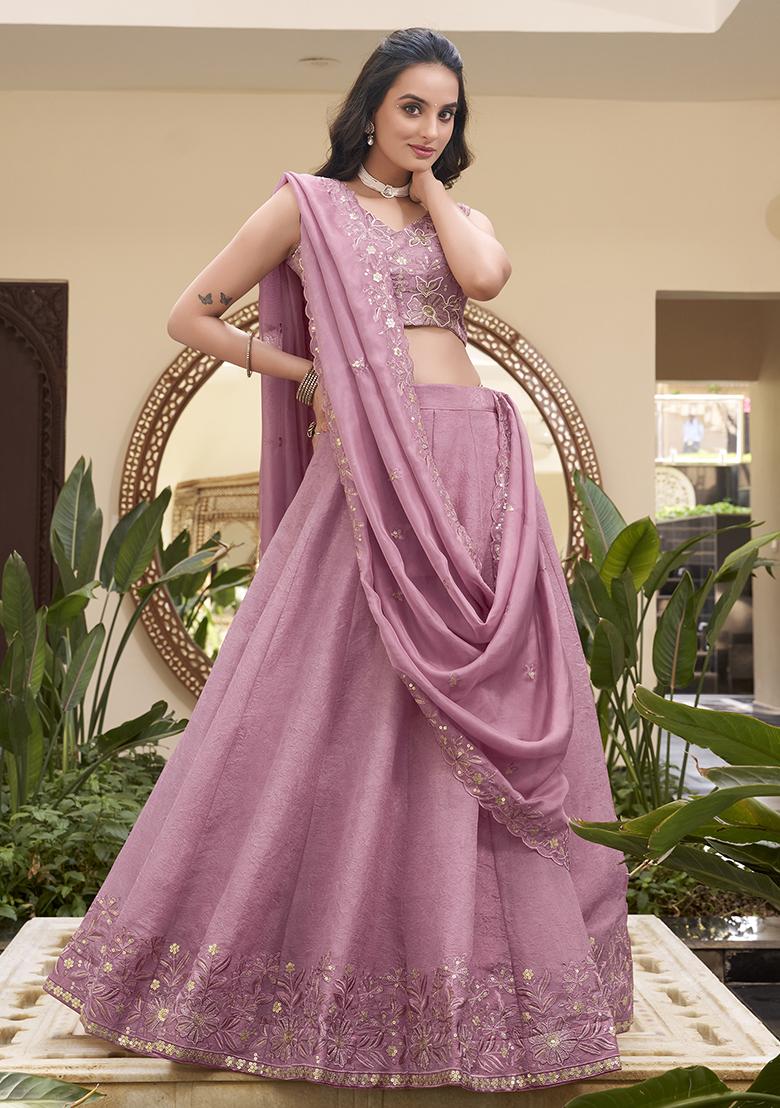 Pink Embellishment Silk Lehenga Set With Dupatta