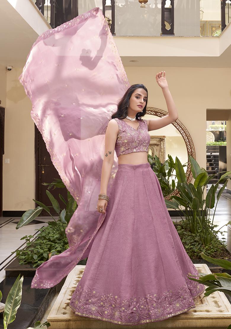 Pink Embellishment Silk Lehenga Set With Dupatta