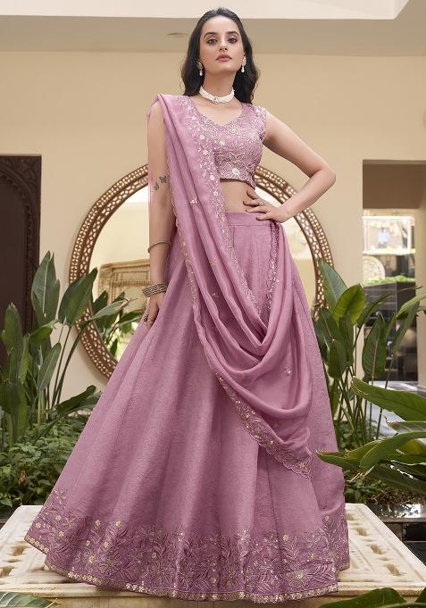 Pink Embellishment Silk Lehenga Set With Dupatta