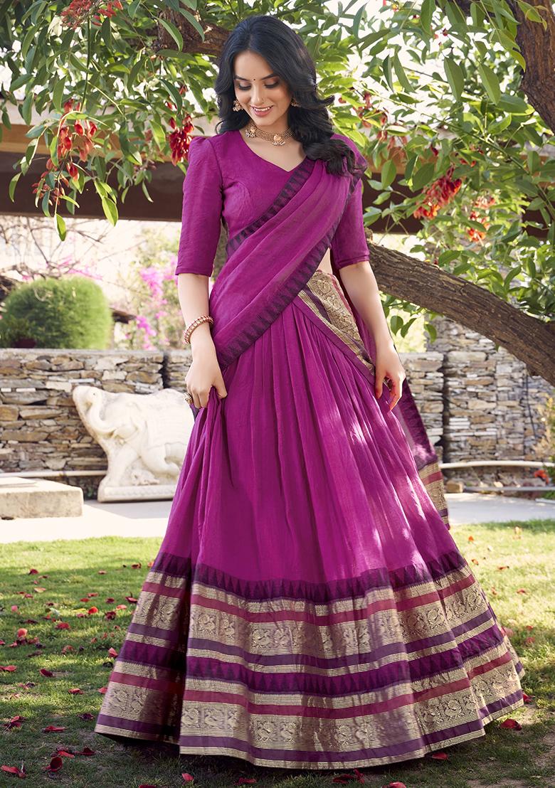 Pink Zari Weaving Work Pure Chanderi Lehenga Set With Dupatta