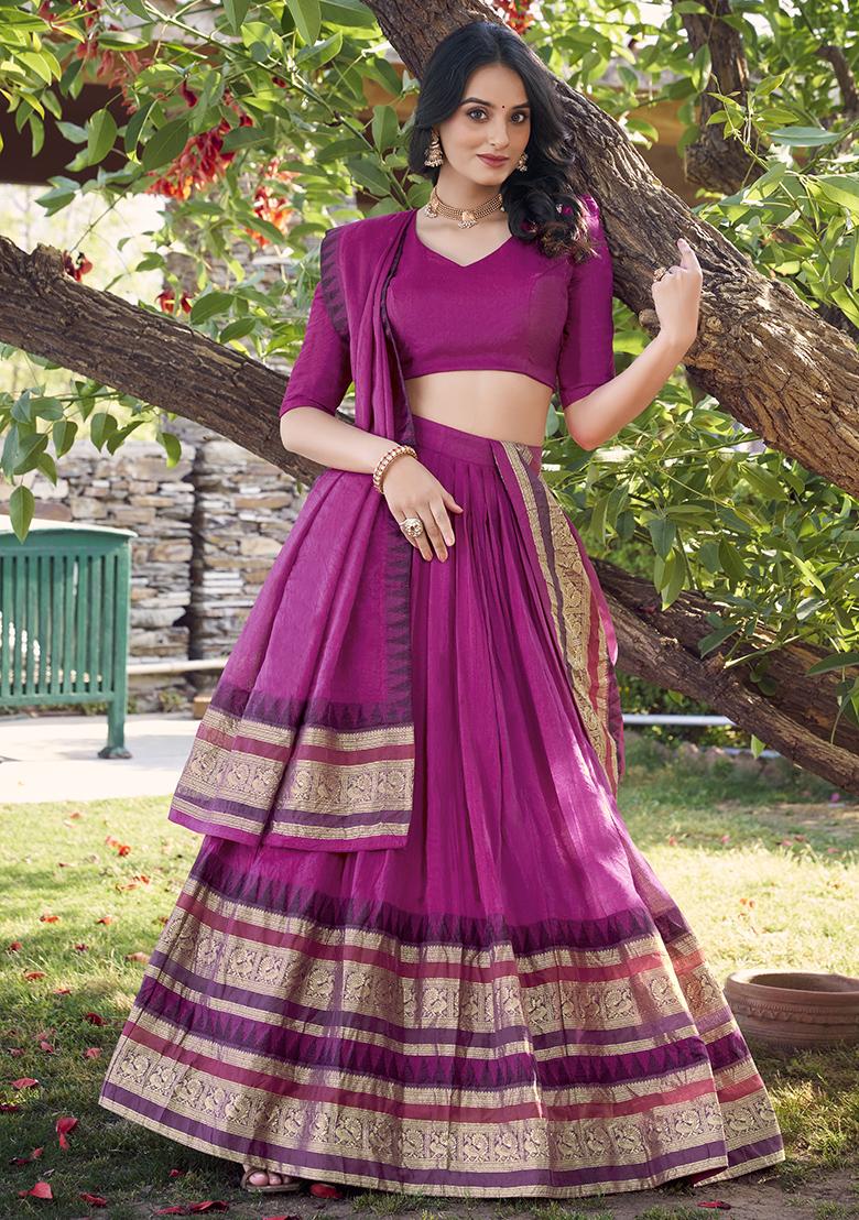 Pink Zari Weaving Work Pure Chanderi Lehenga Set With Dupatta
