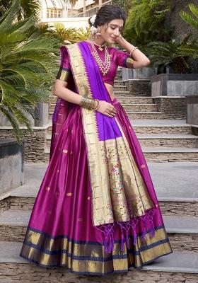 Pink Zari Weaving Work Jacquard Lehenga Set With Dupatta