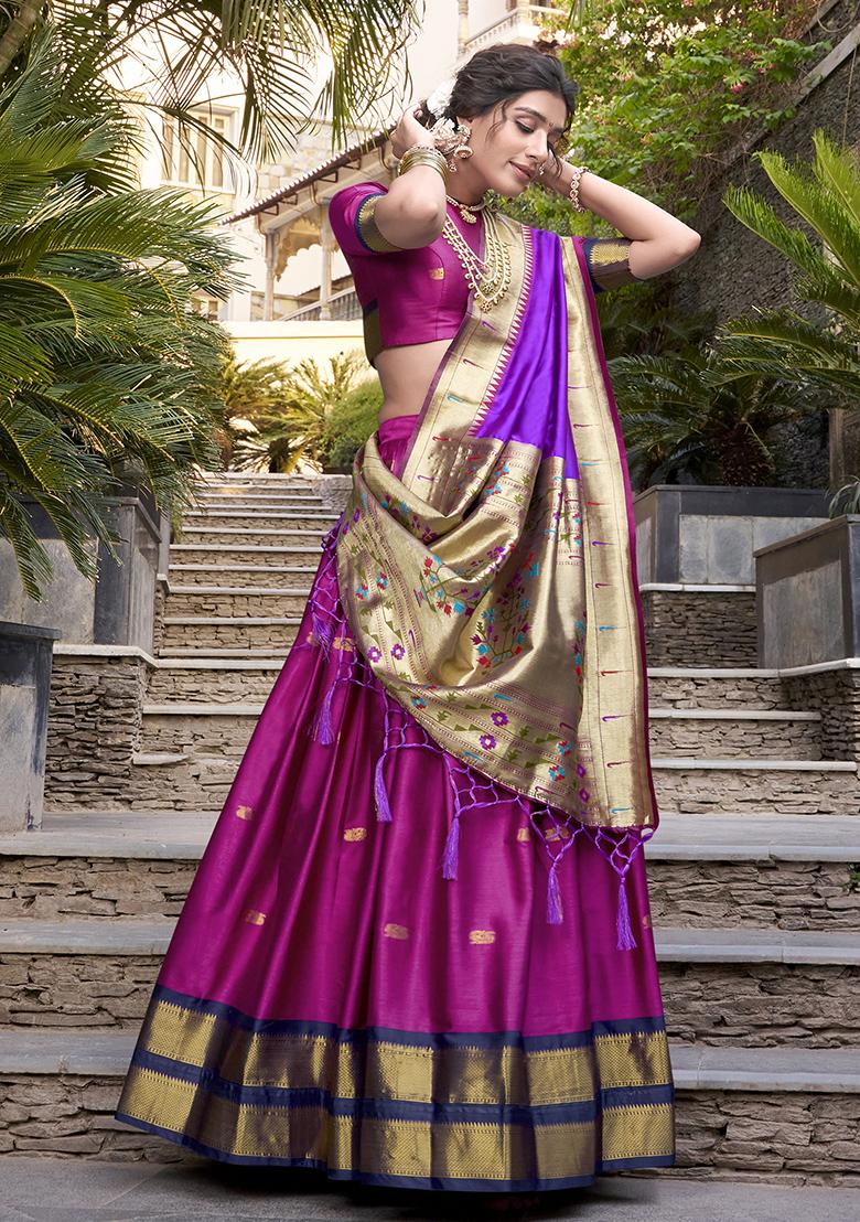 Pink Zari Weaving Work Jacquard Lehenga Set With Dupatta