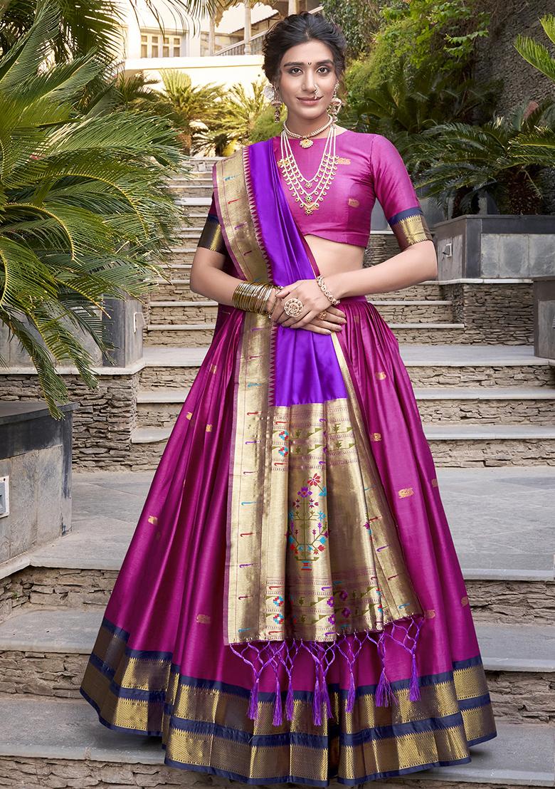 Pink Zari Weaving Work Jacquard Lehenga Set With Dupatta