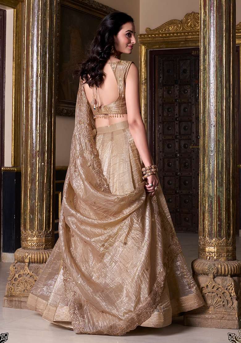 Chiku Brown Zari Weaving Work With Dupatta Silk Blend Lehenga Set for Diwali | Wedding & Festive Wear - Indya