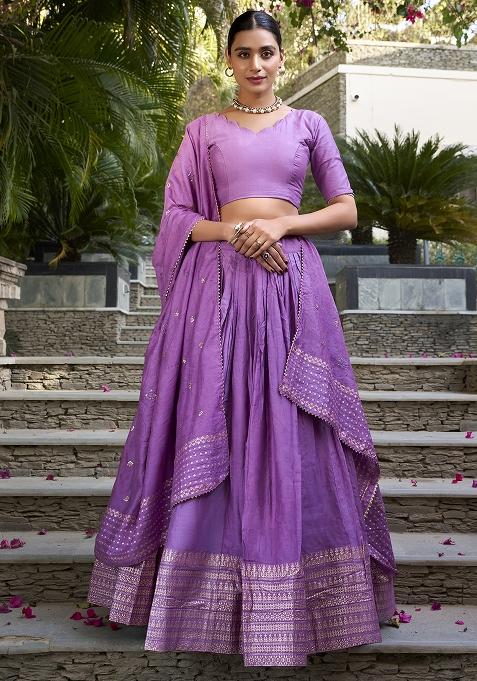 Purple Zari Weaving Work Pure Chanderi Lehenga Set With Dupatta