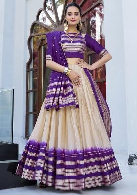 Off White Zari Weaving Work Pure Chanderi Lehenga Set With Dupatta
