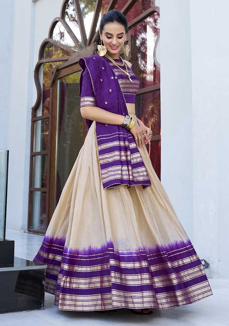 Off White Zari Weaving Work Pure Chanderi Lehenga Set With Dupatta