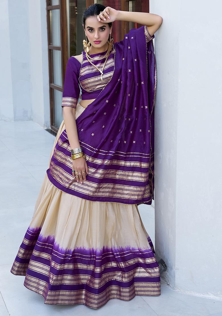 Off White Zari Weaving Work Pure Chanderi Lehenga Set With Dupatta