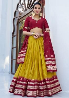 Yellow Zari Weaving Work Pure Chanderi Lehenga Set With Dupatta