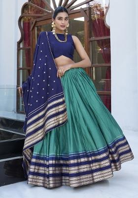 Firozi Blue Zari Weaving Work Pure Chanderi Lehenga Set With Dupatta