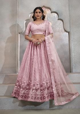 Light Pink Sequin Embroidered Net Lehenga Set