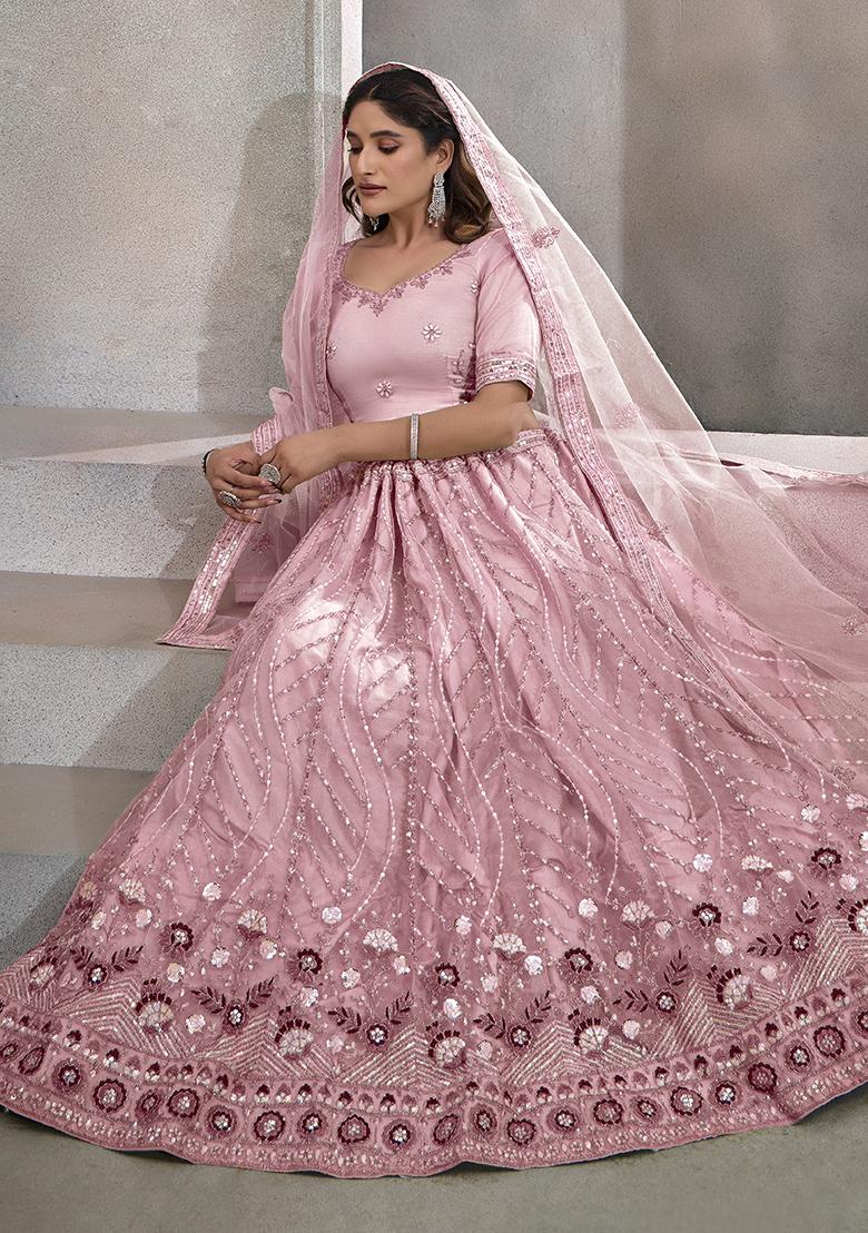 Light Pink Sequin Embroidered Net Lehenga Set