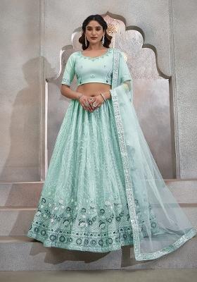 Sky Blue Sequin Embroidered Net Lehenga Set