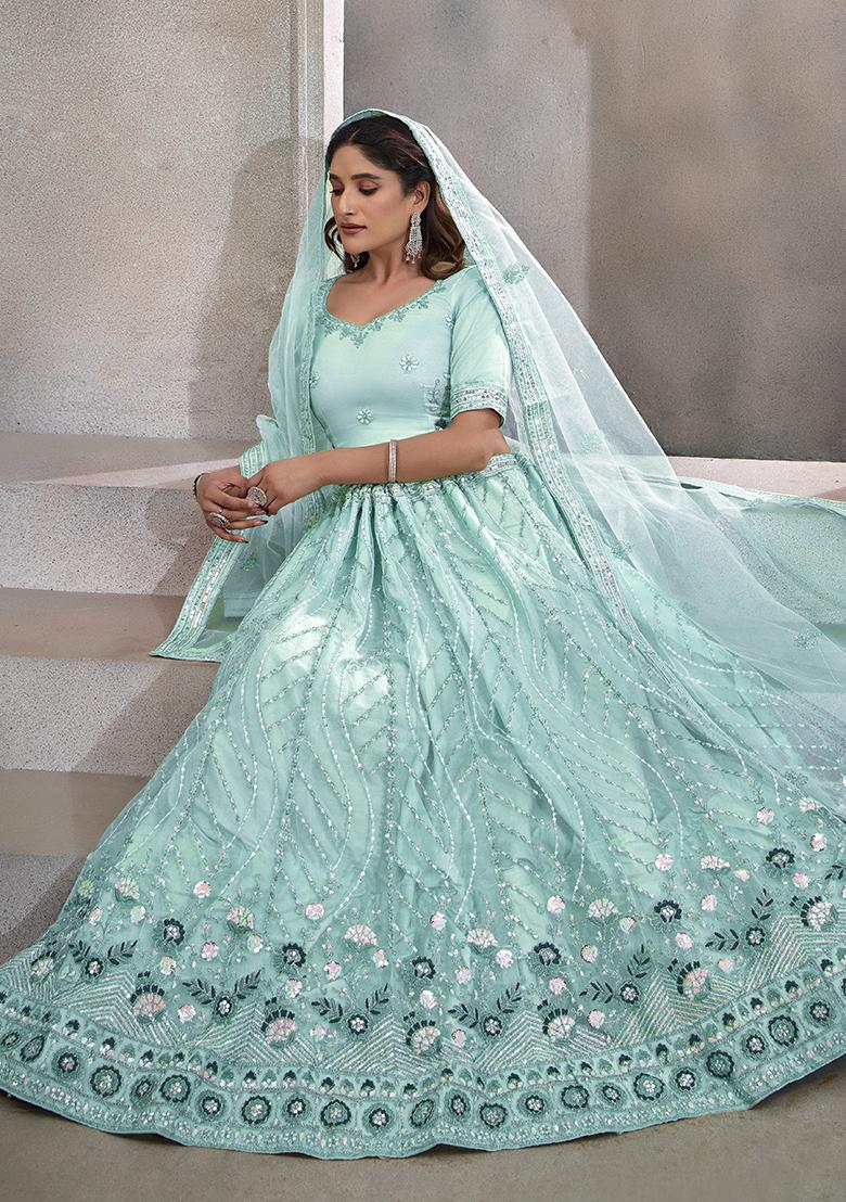 Sky Blue Sequin Embroidered Net Lehenga Set