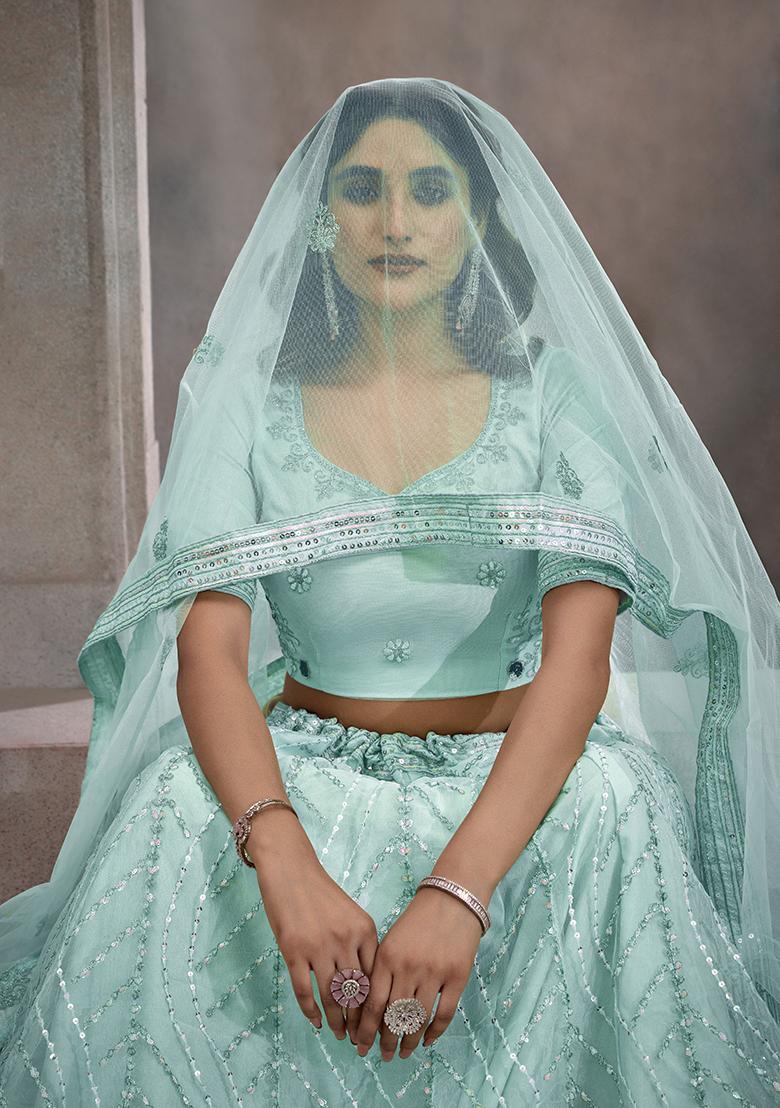 Sky Blue Sequin Embroidered Net Lehenga Set