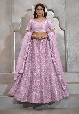 Light Pink Sequin Embroidered Net Lehenga Set