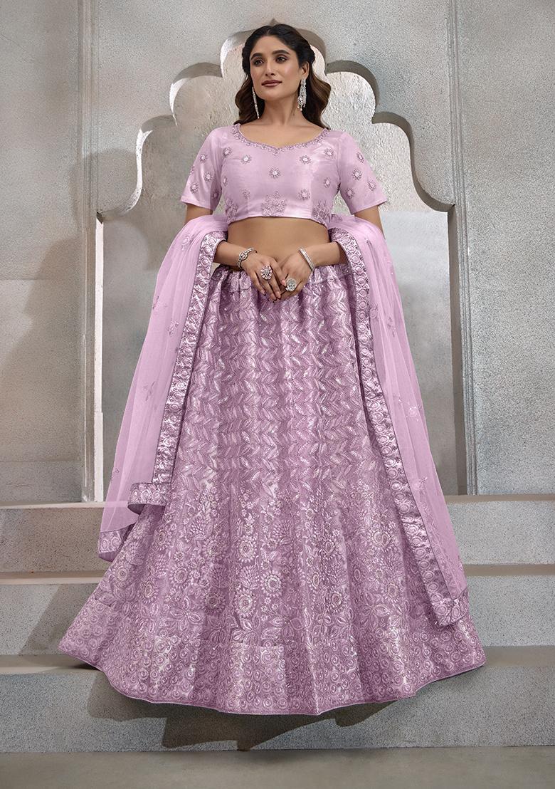 Light Pink Sequin Embroidered Net Lehenga Set