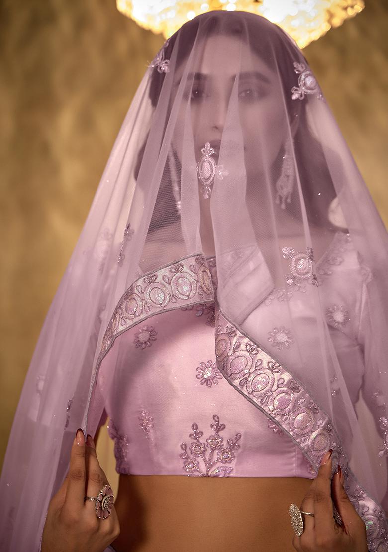 Dark Pink Sequin Embroidered Net Lehenga Set