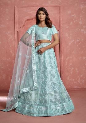 Sky Blue Sequin Embroidered Net Lehenga Set