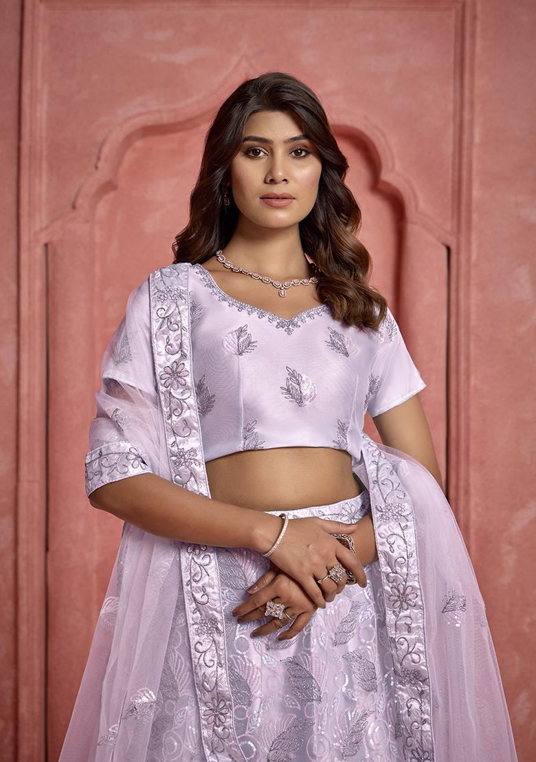 Lavender Sequin Embroidered Net Lehenga Set