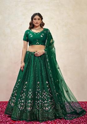Green Sequin Embroidered Silk Lehenga Set