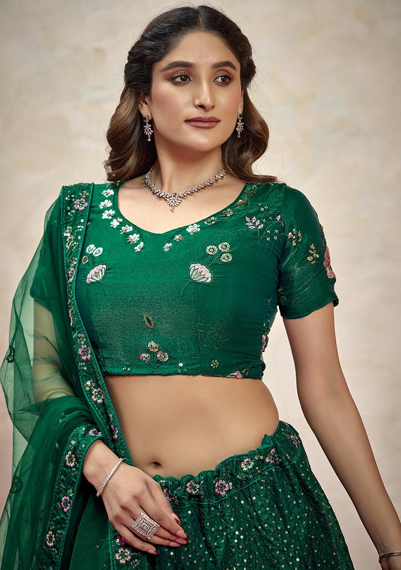 Green Sequin Embroidered Silk Lehenga Set
