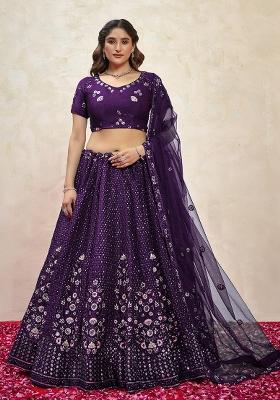 Purple Sequin Embroidered Silk Lehenga Set