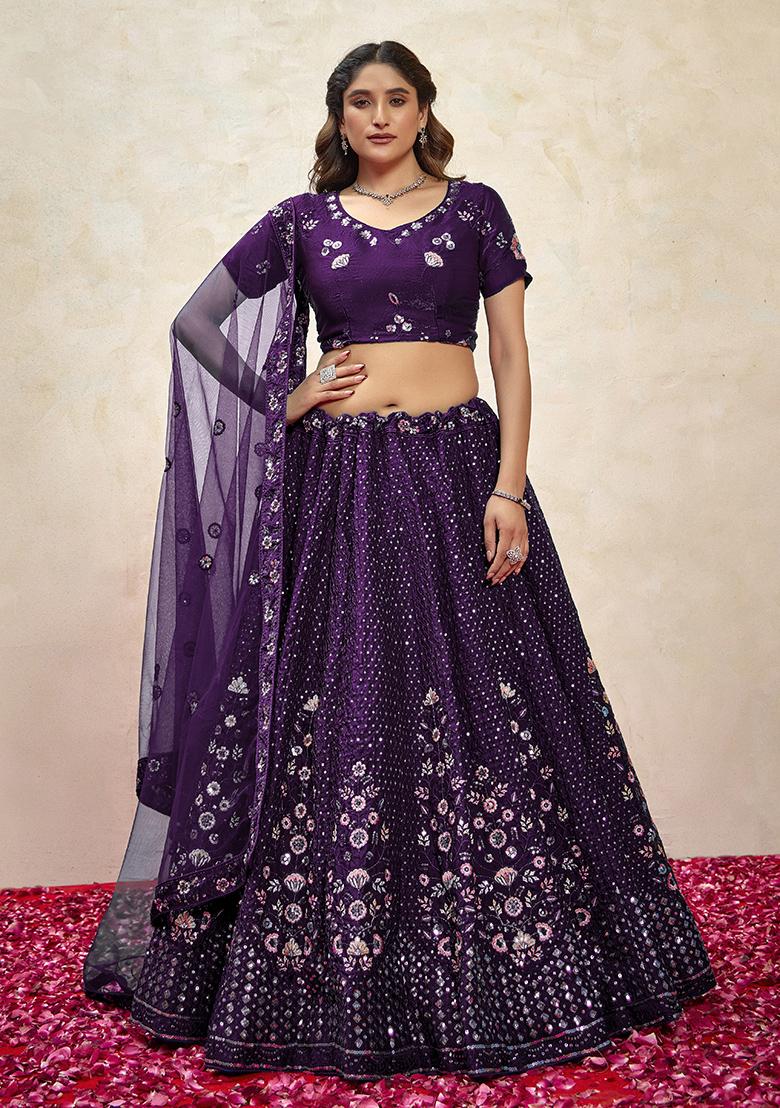 Purple Sequin Embroidered Silk Lehenga Set
