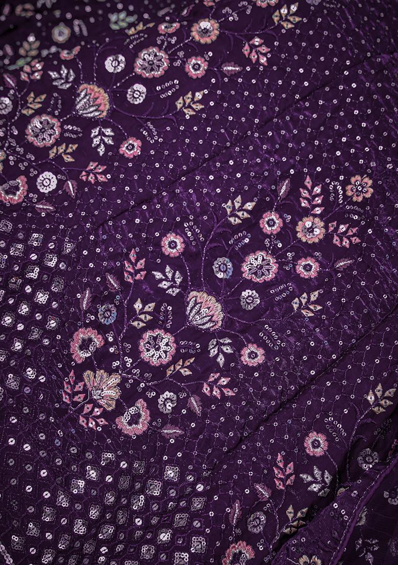 Purple Sequin Embroidered Silk Lehenga Set