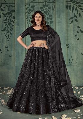 Black Sequin Embroidered Net Lehenga Set