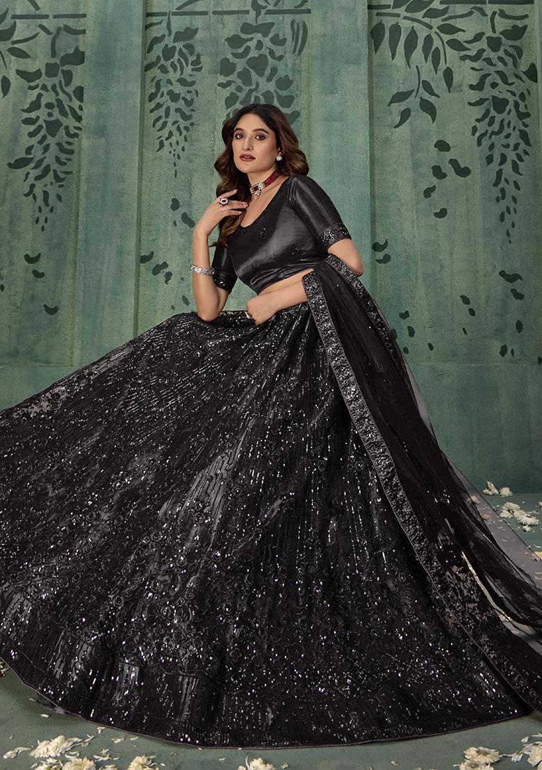 Black Sequin Embroidered Net Lehenga Set