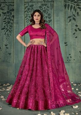Magenta Sequin Embroidered Net Lehenga Set