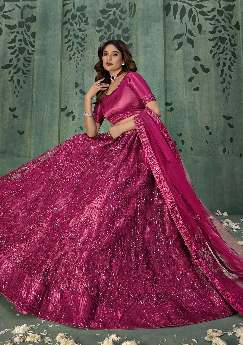 Magenta Sequin Embroidered Net Lehenga Set