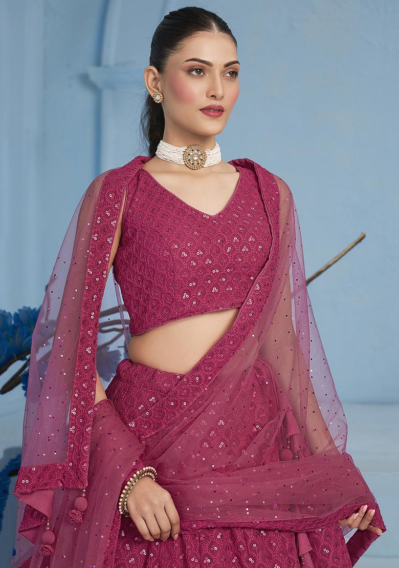 Pink Sequin Embroidered Georgette Lehenga Set 