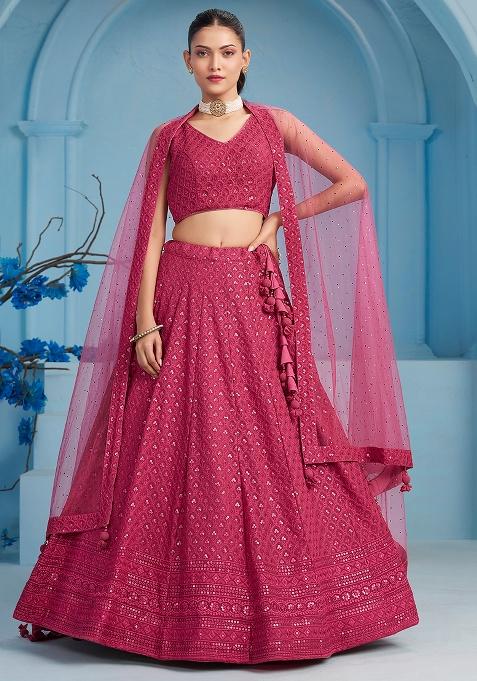 Pink Sequin Embroidered Georgette Lehenga Set 