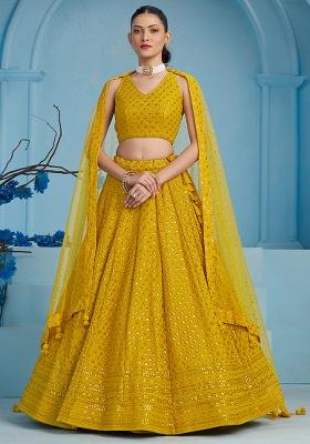 Yellow Sequin Embroidered Georgette Lehenga Set 