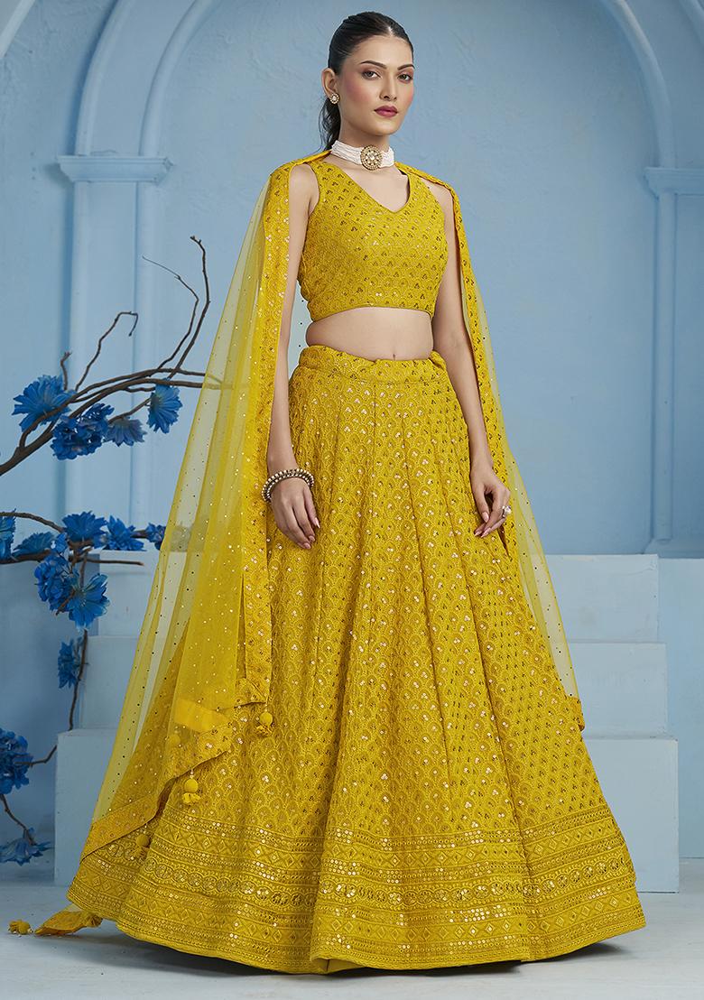 Yellow Sequin Embroidered Georgette Lehenga Set 